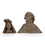 Two 18th century or earlier carved heads one of the Virgin Mary 12.5cm wide 13cm high and a female