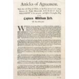 An 18th century printed copy of the Agreement of 1695 between Lord Bellamont and Capt. William