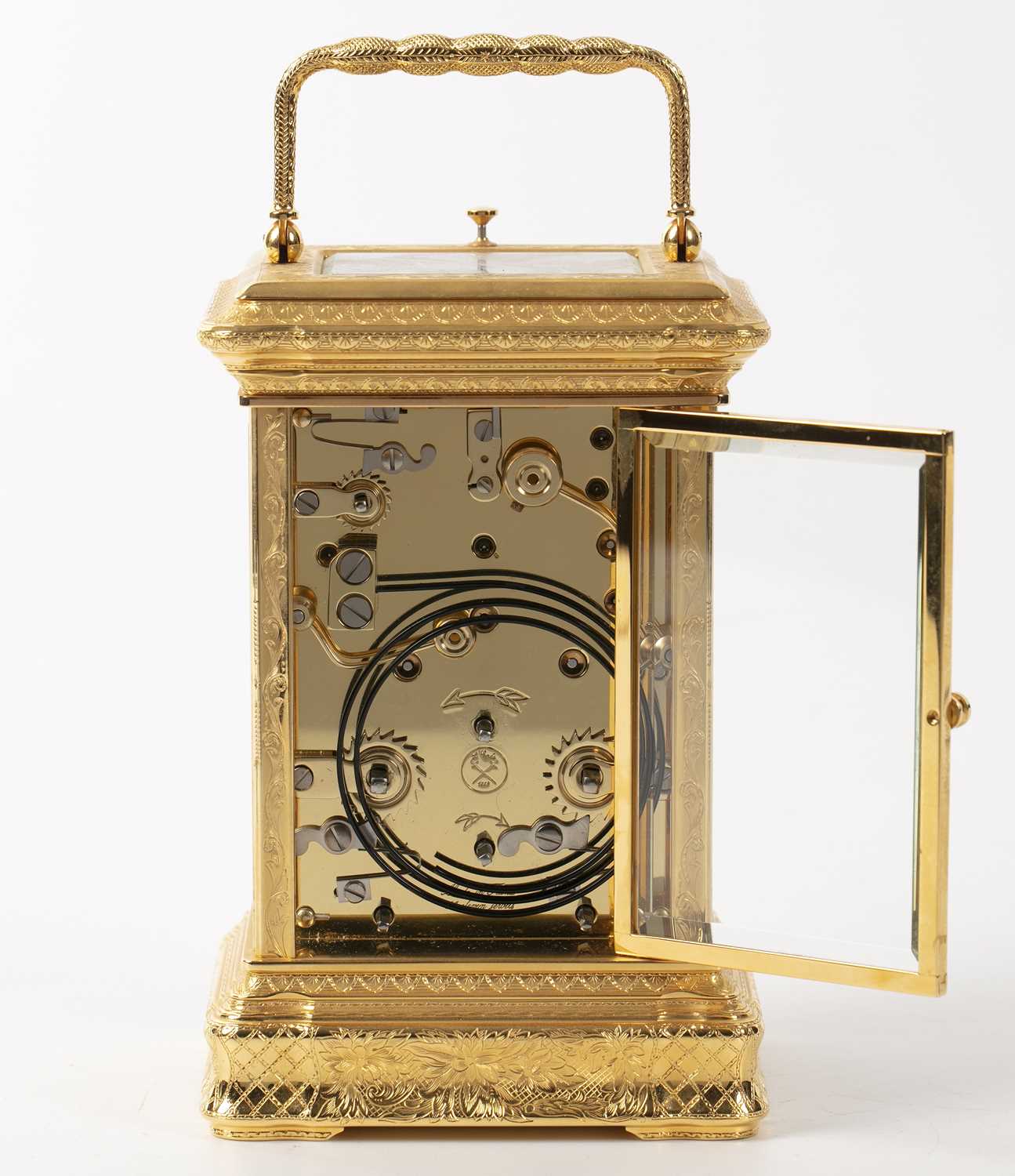 A modern L'epée gilt brass carriage clock retailed by Mappin & Webb with white enamel Roman dial, - Image 2 of 5