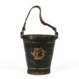 A 19th century painted leather fire bucket 26cm diameter x 28cm highPaint loss, wear and marks due