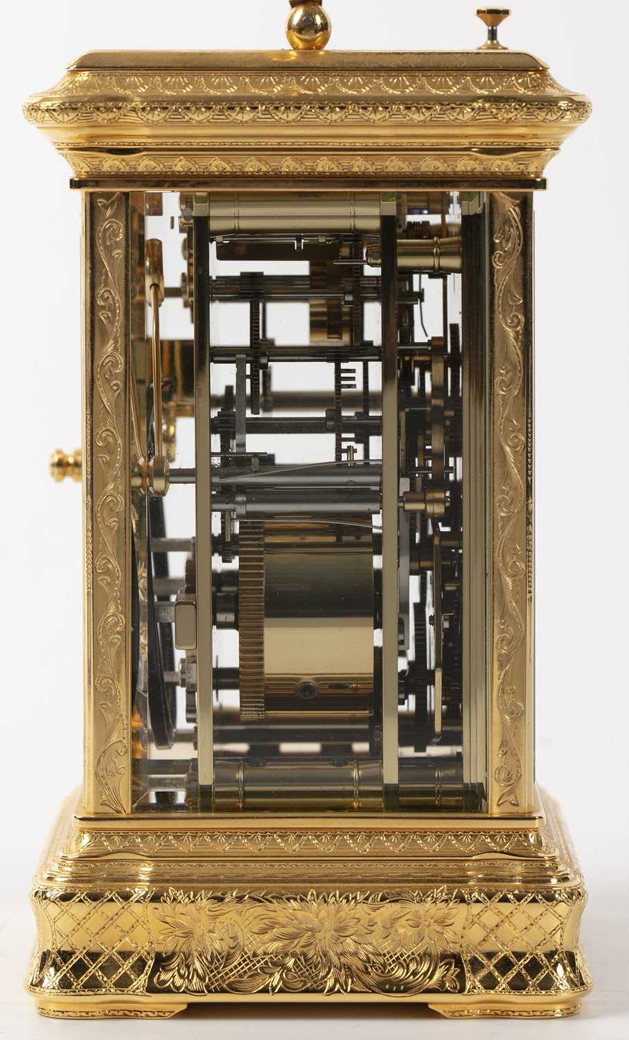 A modern L'epée gilt brass carriage clock retailed by Mappin & Webb with white enamel Roman dial, - Image 4 of 5