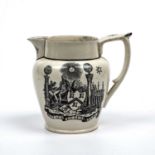 An early 19th century Masonic creamware jug transfer printed with the verse 'Hail Masonry Devine',