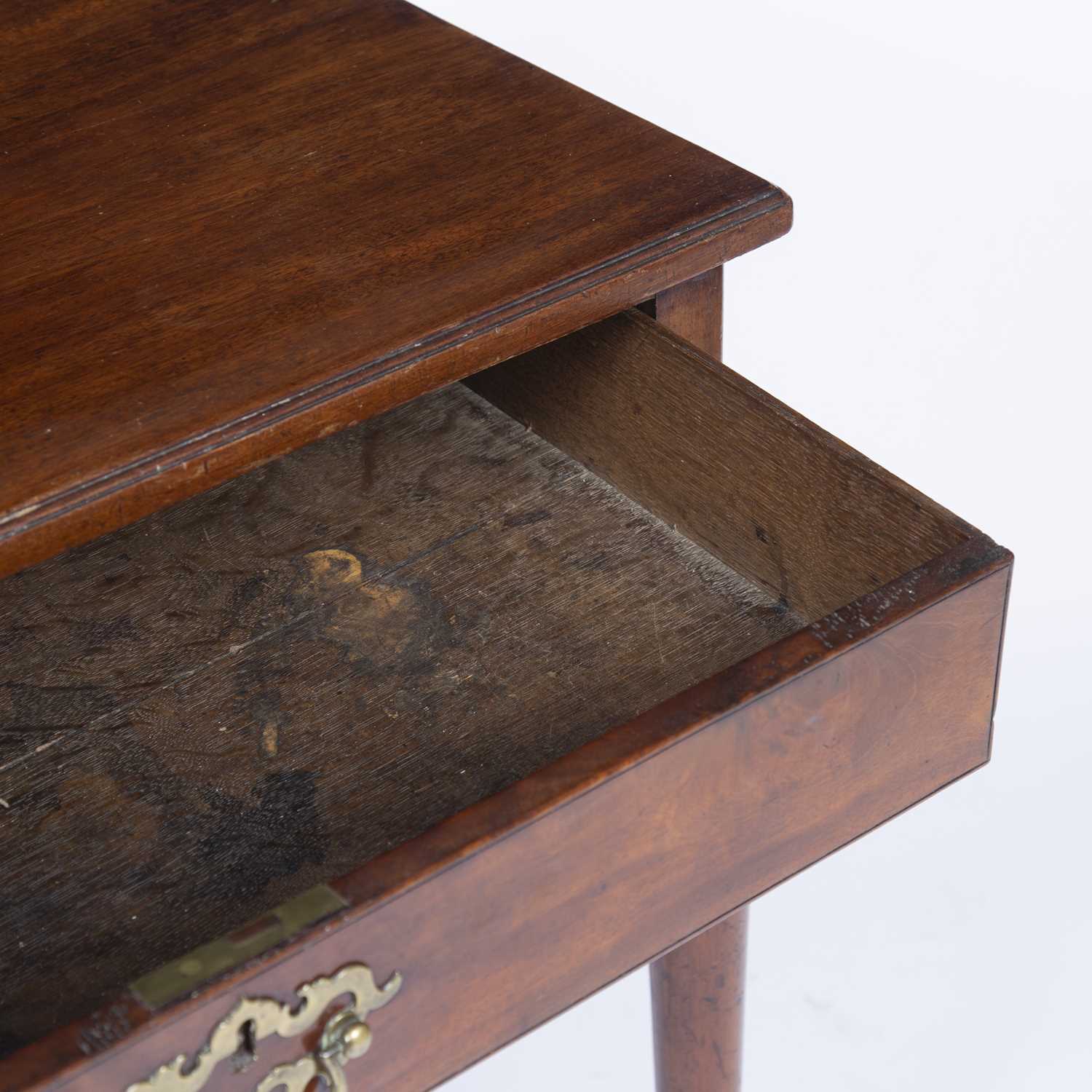 A George III mahogany single drawer side table with turned legs and pad feet, 75cm wide x 45cm - Image 5 of 6