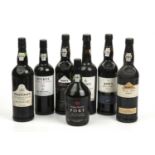 Seven bottles of port to include three bottles of Dow's, an Averys 2009 vintage, Croft