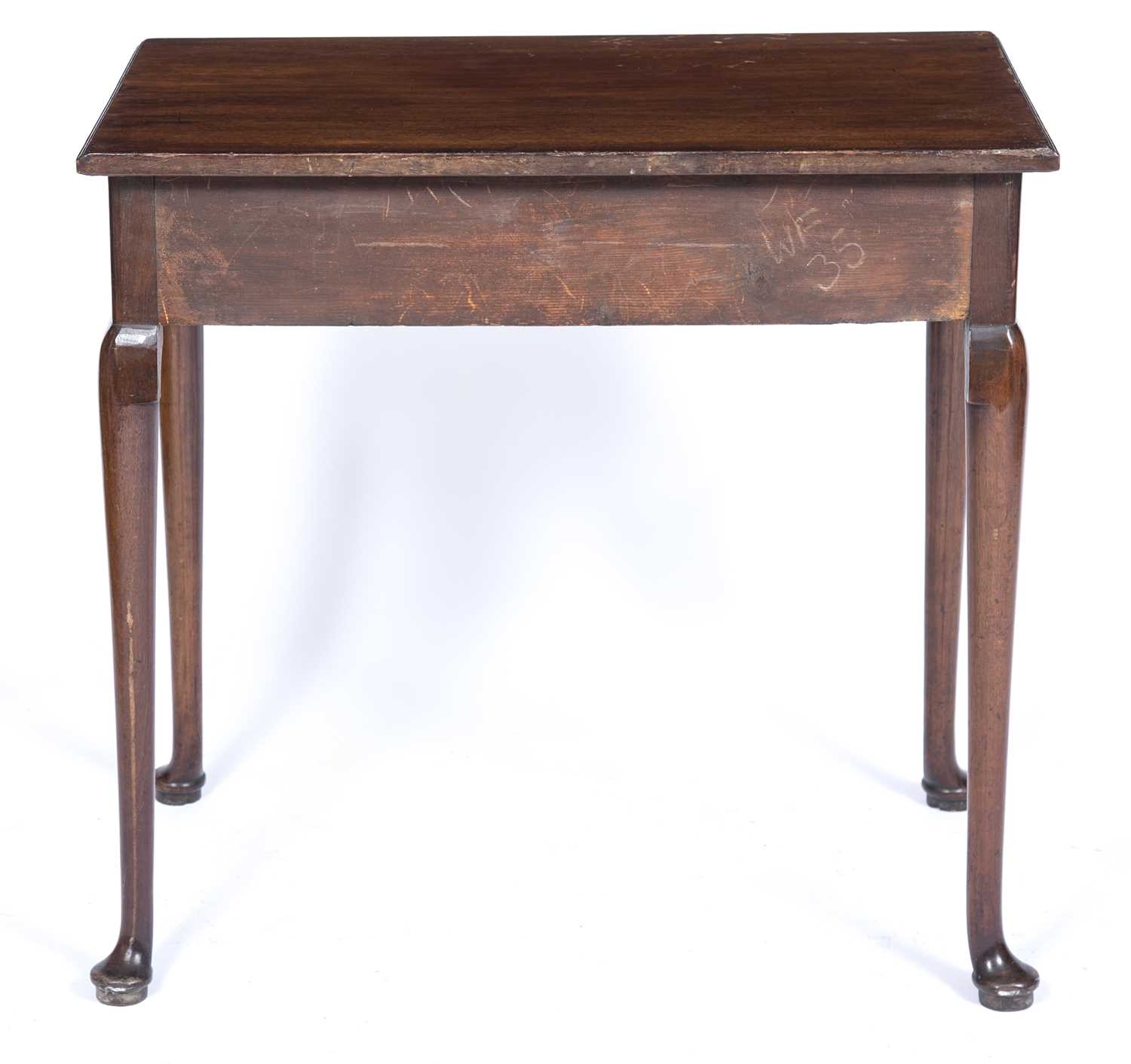 A George III mahogany single drawer side table with turned legs and pad feet, 75cm wide x 45cm - Image 4 of 6