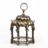 A 19th century bronze metal octagonal hanging lantern 27cm wide 42cm high