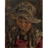 Clara Klinghoffer (1900-1972) A Young Girl Wearing a Bonnet oil on canvas 41 x 32cm.Paint loss to