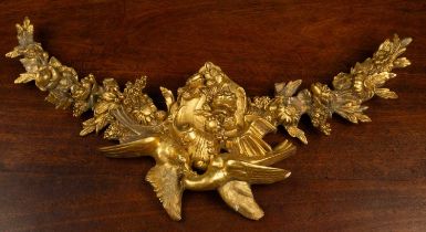 A gilt plaster mirror mount depicting love birds among floral sprays