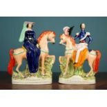 A pair of 19th century Staffordshire Royal figures on horseback
