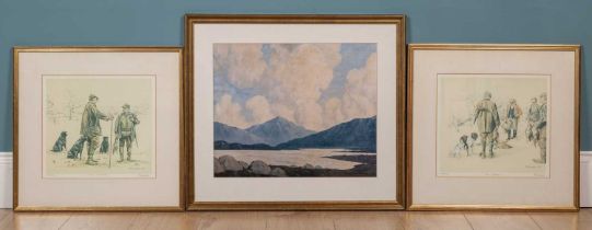 A print after Paul Henry; together with two Ros Goody signed hunting prints