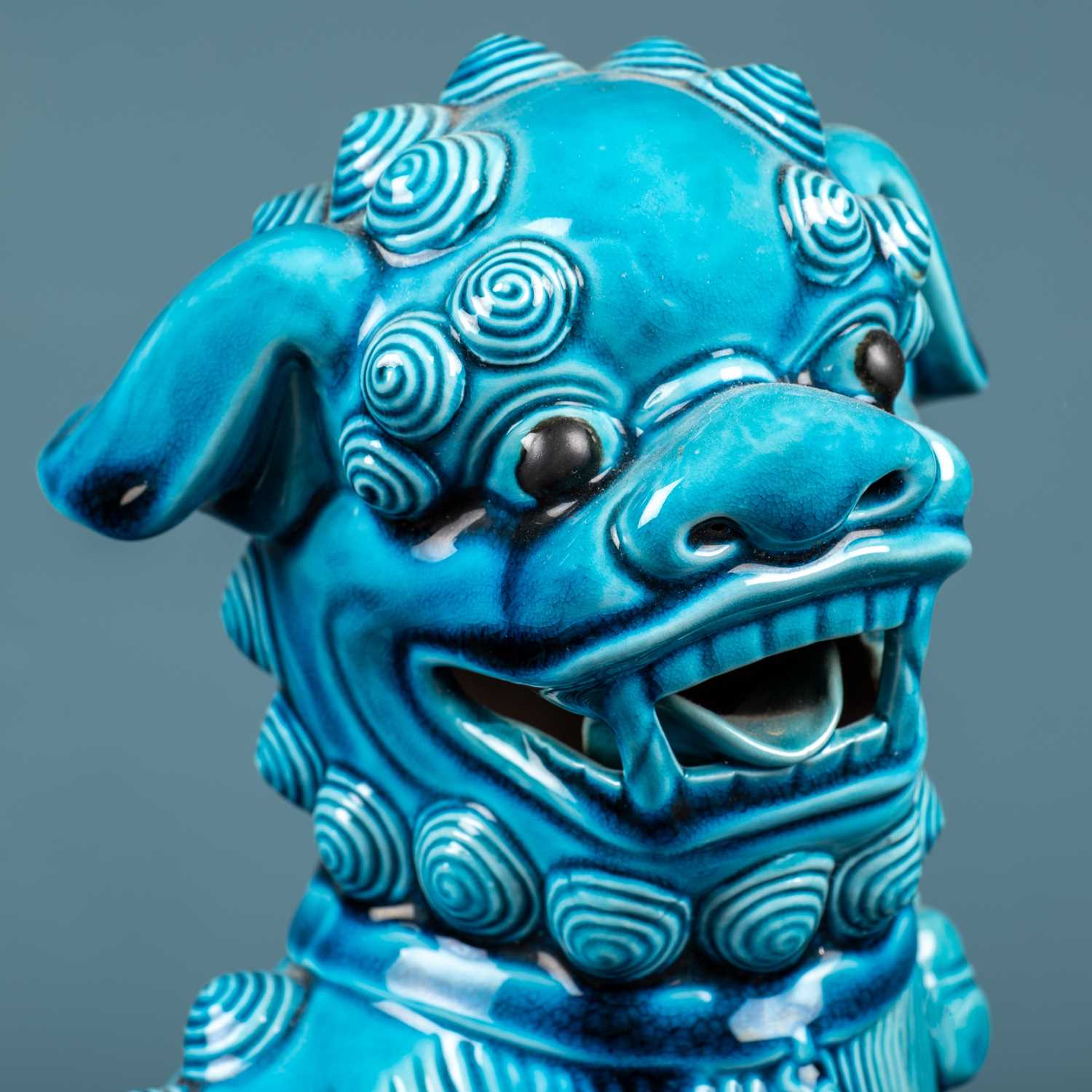 A 20th century blue glazed Dog of Fo as a lamp - Image 3 of 6