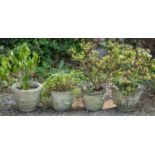 Two pairs of garden planters and two cast reconstituted stone troughs