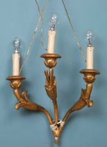 An 18th century Italian three-branch gilt wall bracket light