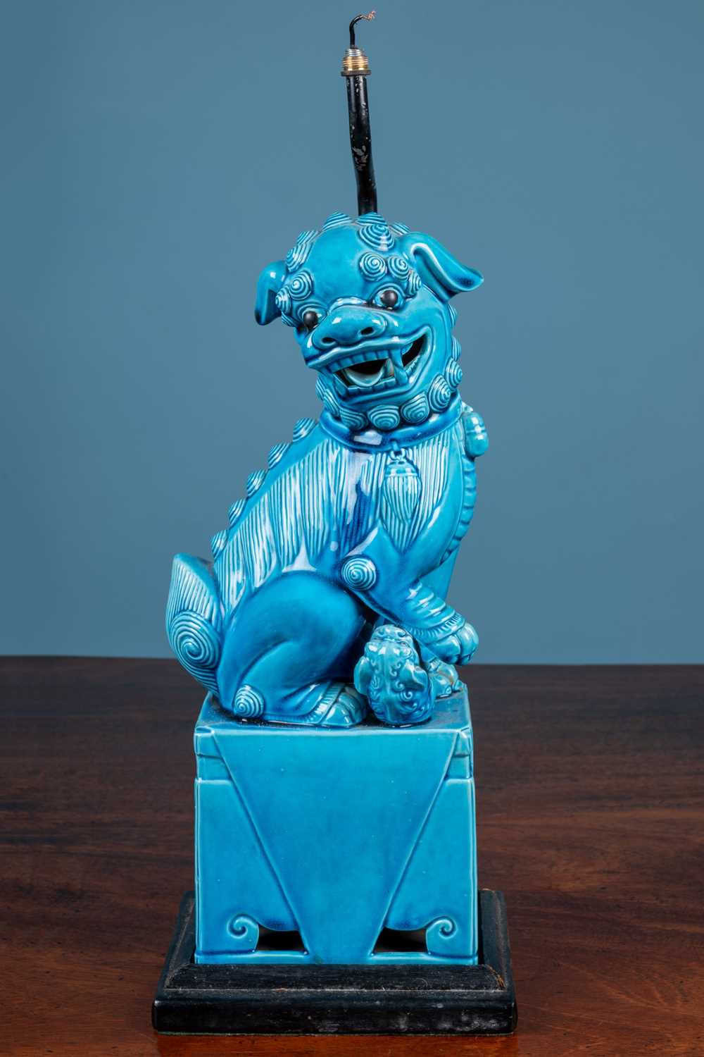 A 20th century blue glazed Dog of Fo as a lamp