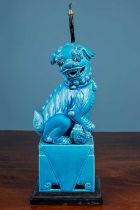 A 20th century blue glazed Dog of Fo as a lamp