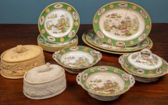 Two tureens and an Ashworth Brothers part diner service