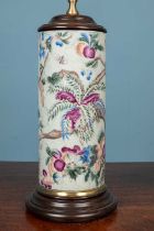 A cylindrical porcelain table lamp in the Chinese style