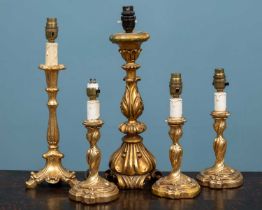 Five gilt table lamps