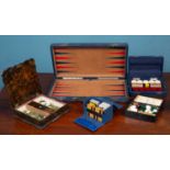 A 19th century lacquered tabletop games box together with other games