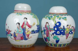 Two similar famille rose ginger jars