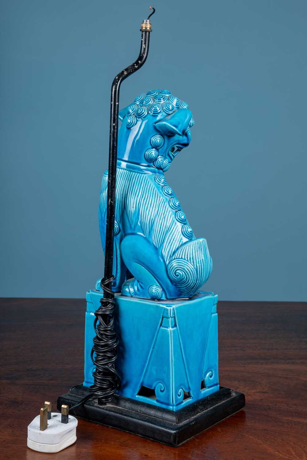 A 20th century blue glazed Dog of Fo as a lamp - Image 2 of 6