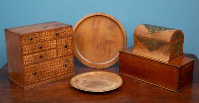 A Victorian correspondence box; together with a Japanese table top chest of drawers; a Victorian box