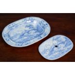 A 19th century blue and white transfer printed meat platter