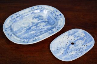 A 19th century blue and white transfer printed meat platter