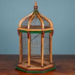 A wooden framed birdcage