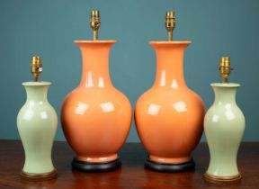 Two pairs of porcelain table lamps