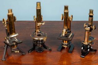 Two W Watson & Son brass monocular microscopes