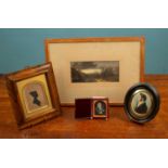 Four pictures to include; a portrait miniature, a daguerreotype, a silhouette, and a landscape