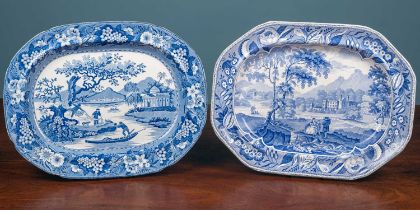 Two 19th Century blue and white transfer-printed meat plates