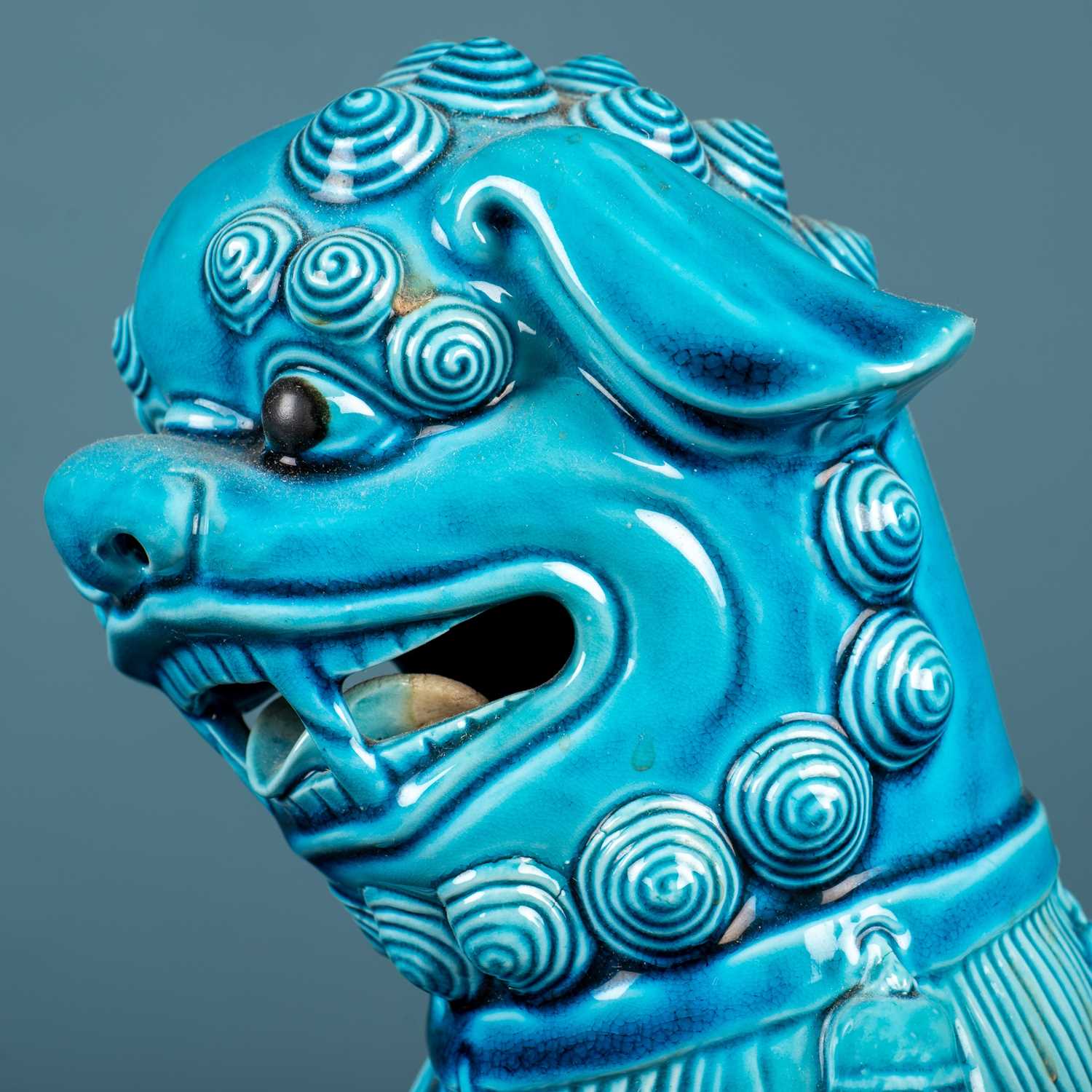 A 20th century blue glazed Dog of Fo as a lamp - Image 5 of 6