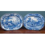 Two 19th century blue and white transfer-printed meat plates