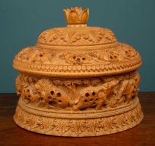 An Indonesian hardwood carved lidded container