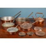 Five copper pans