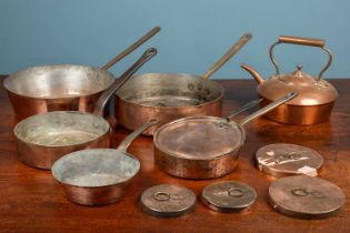 Five copper pans