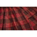 Two pairs of vintage curtains with orange, red and black tartan pattern, not lined, one pair