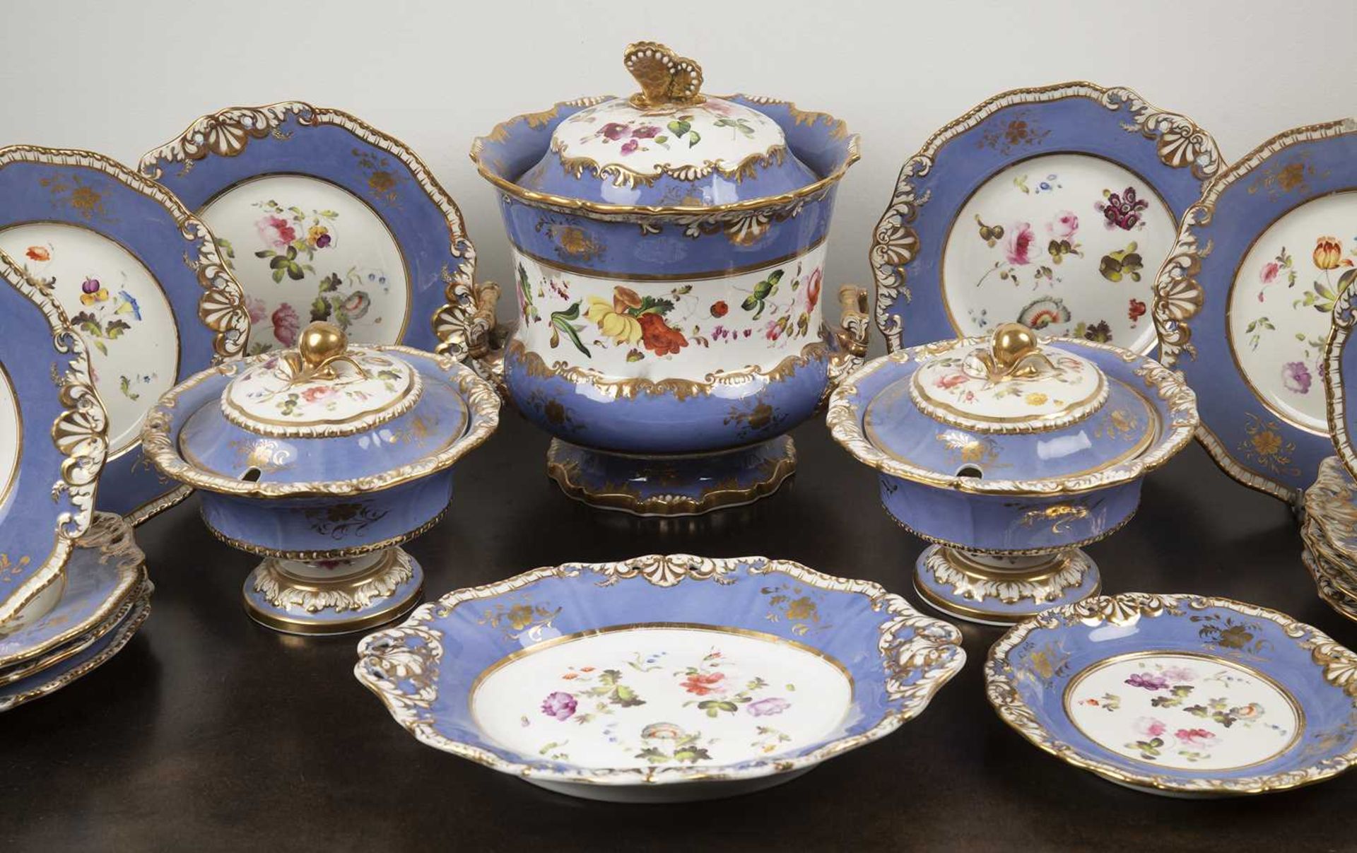 H and R Daniel part porcelain service circa 1830/1840, painted with flower sprays, within pale - Image 2 of 4