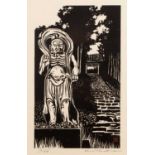 Keiji Tanaka Japanese, monochrome woodblock, 13/50, 'Futago Temple Nio Statues', 26.5cm x 23cmIn