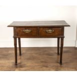 Oak side table early 19th Century, fitted with two frieze drawers, 107cm wide x 71cm high x 59cm