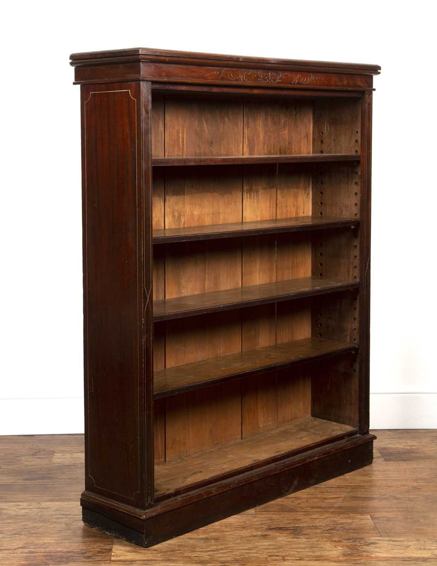 Mahogany open front large bookcase with four height-adjustable shelves, the outer frame with - Image 2 of 4