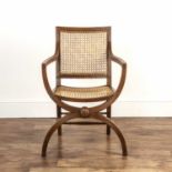 Oak bergere caned armchair 19th /early 18th Century, with reeded decoration to the arms and
