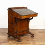Walnut davenport Victorian, with leather scriver on the slope front, one side fitted with drawers,