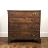 Oak chest of four graduated drawers George III, with brass handles, standing on bracket feet, 94cm