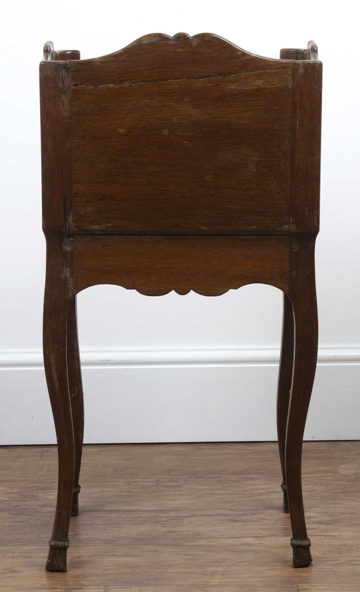 Oak bedside table or side table French Provincial, 19th Century, with shaped galleried top, - Image 4 of 6