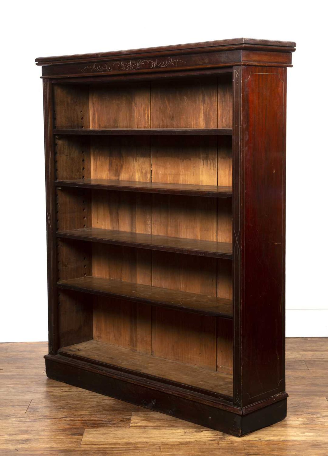Mahogany open front large bookcase with four height-adjustable shelves, the outer frame with - Image 3 of 4