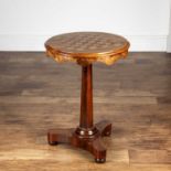 Rosewood side table Victorian, the circular top inlaid with a marquetry chess or games board, 47.5cm