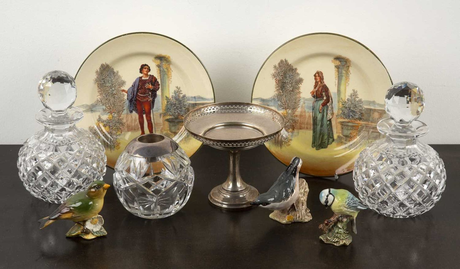 Group of pieces including a pair of Doulton series ware plates, 19cm diameter, three Beswick